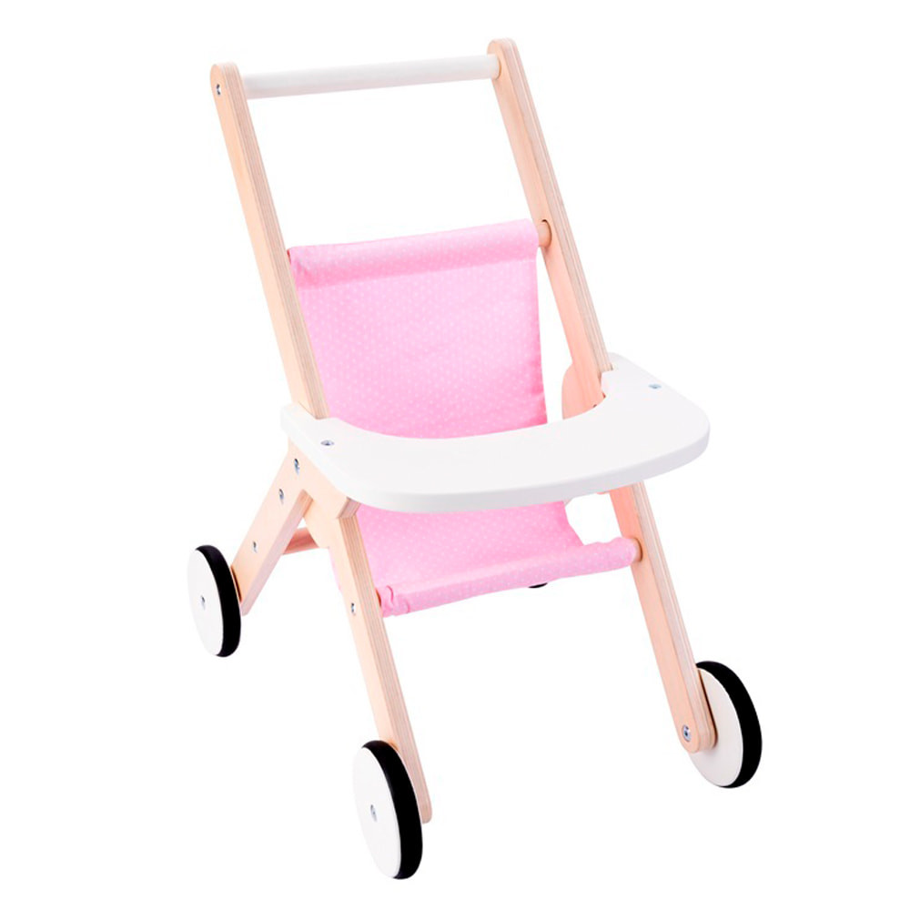 Monarchie Ham Laptop Woodtoys Houten wandelwagen roze | Poppenwagens.nl