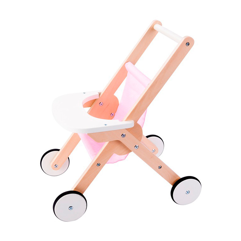 Monarchie Ham Laptop Woodtoys Houten wandelwagen roze | Poppenwagens.nl