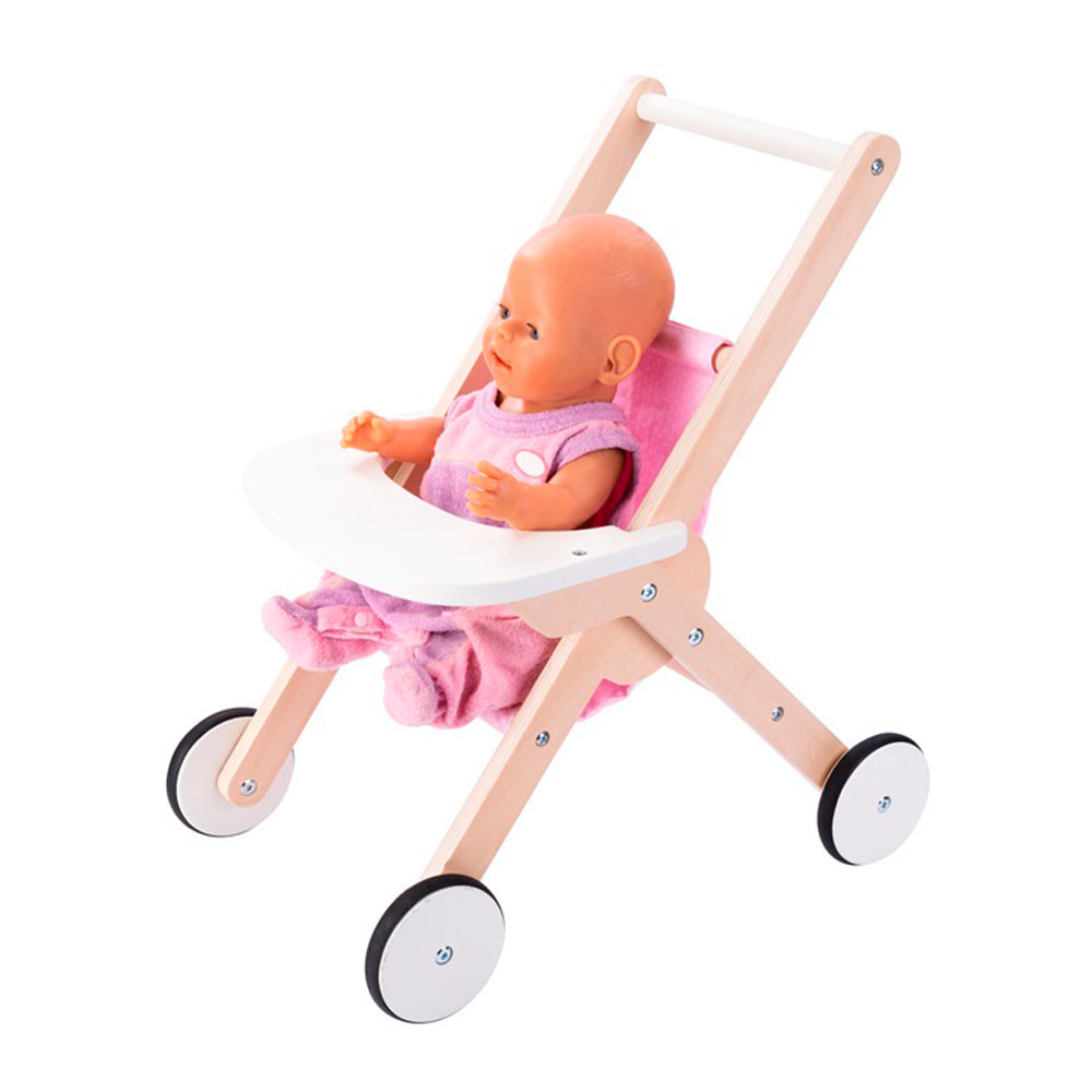 Monarchie Ham Laptop Woodtoys Houten wandelwagen roze | Poppenwagens.nl