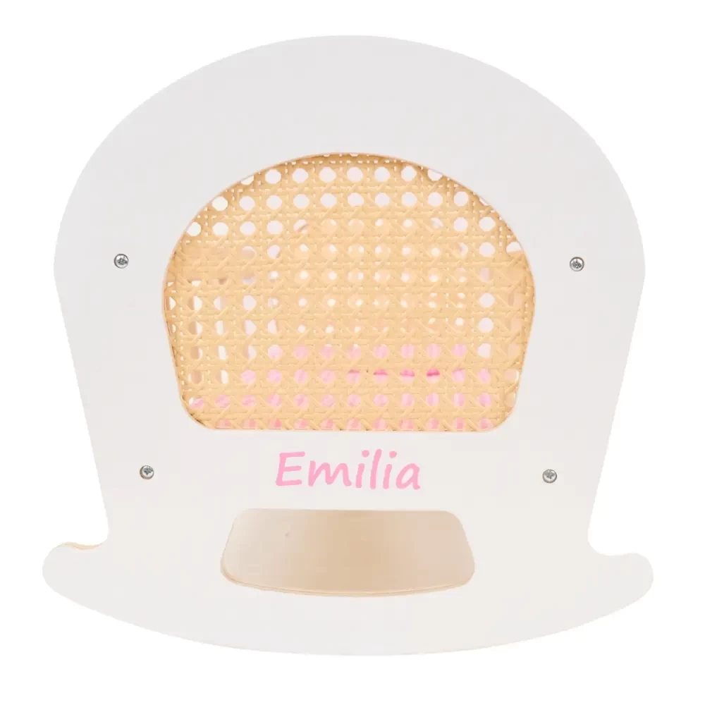  Sticker roze met naam poppenwieg rotan