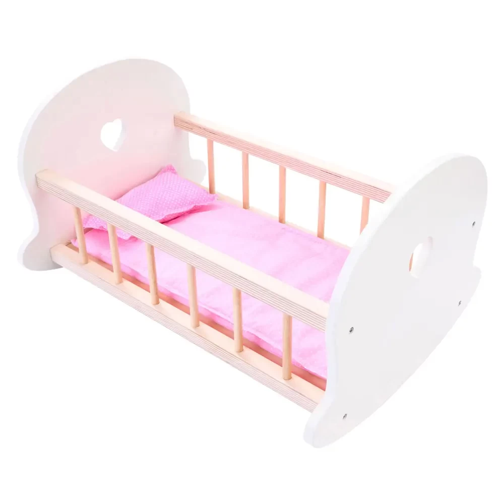 Woodtoys Schommelbedje wit-roze