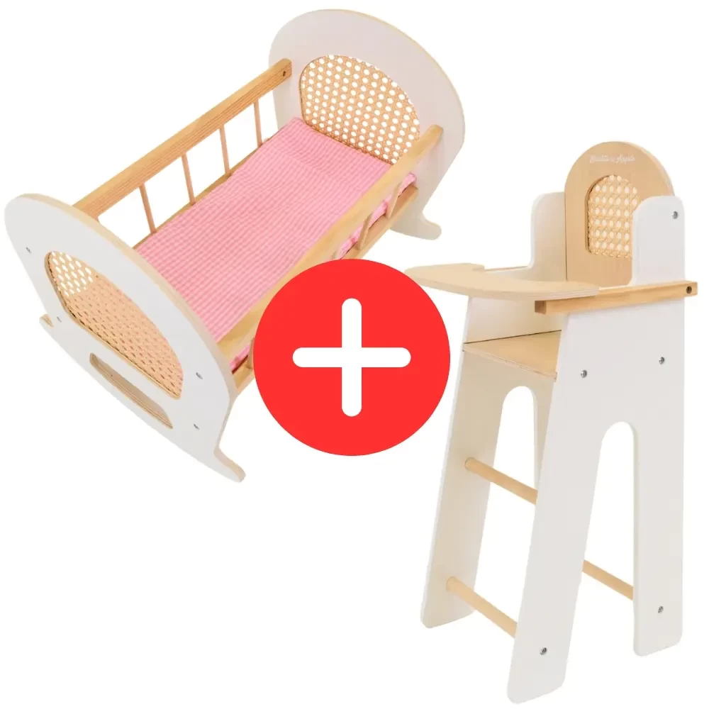  Poppenset stoel en wieg rotan