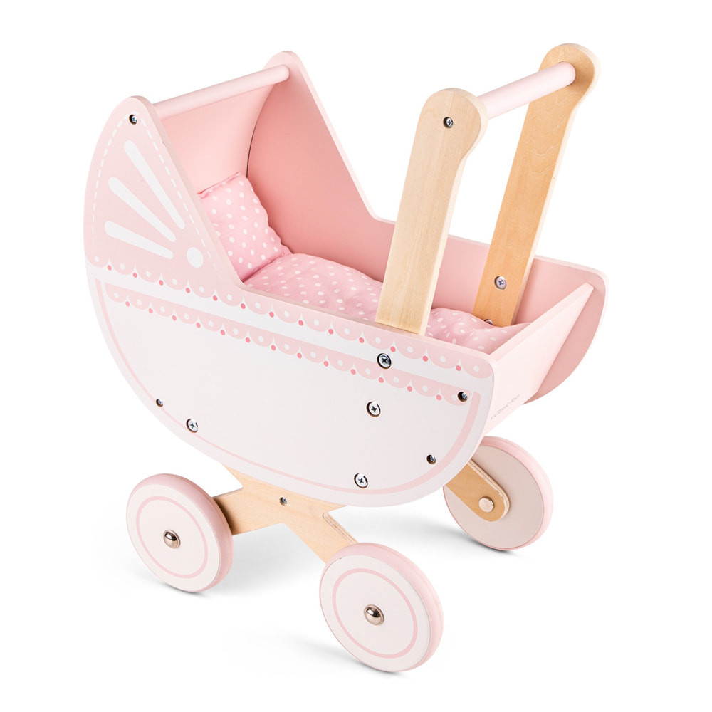  Poppenwagen roze met beddengoed