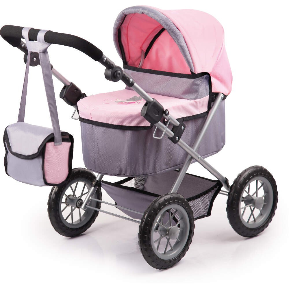 Trendy soft grey and pink poppenwagen